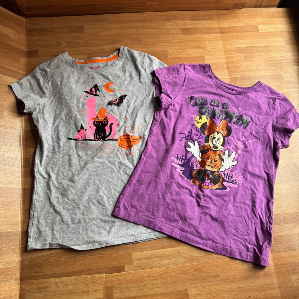 Disney/cat and Jack Halloween T-shirt bundle size 10/12 girls short sleeve - Picture 2 of 5